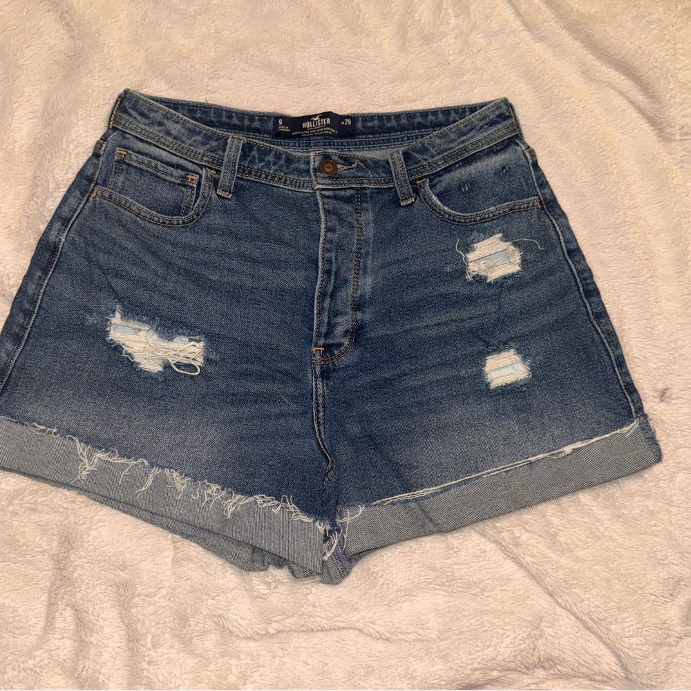 Hollister Blue Jean Shorts Distressed High-Waisted